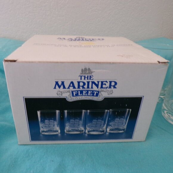 Mariner Fleet Etched Sailing Ship Old Fashioned Glass Tumblers Set of 4 - Picture 1 of 6